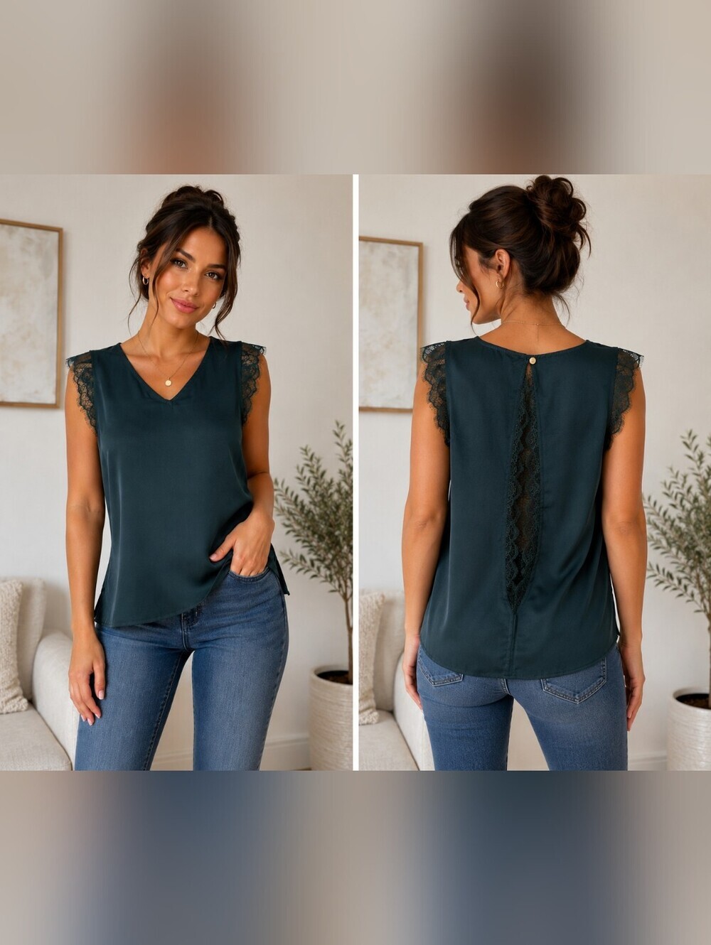 Dynamite Lace-Trim V-Neck Camisole - Deep Teal